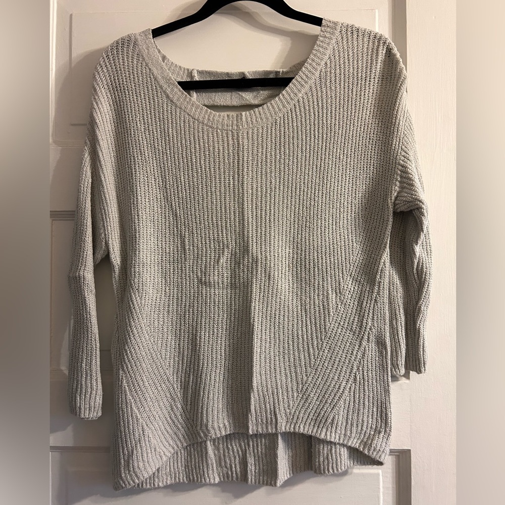 Gray sweater with back cut-outs